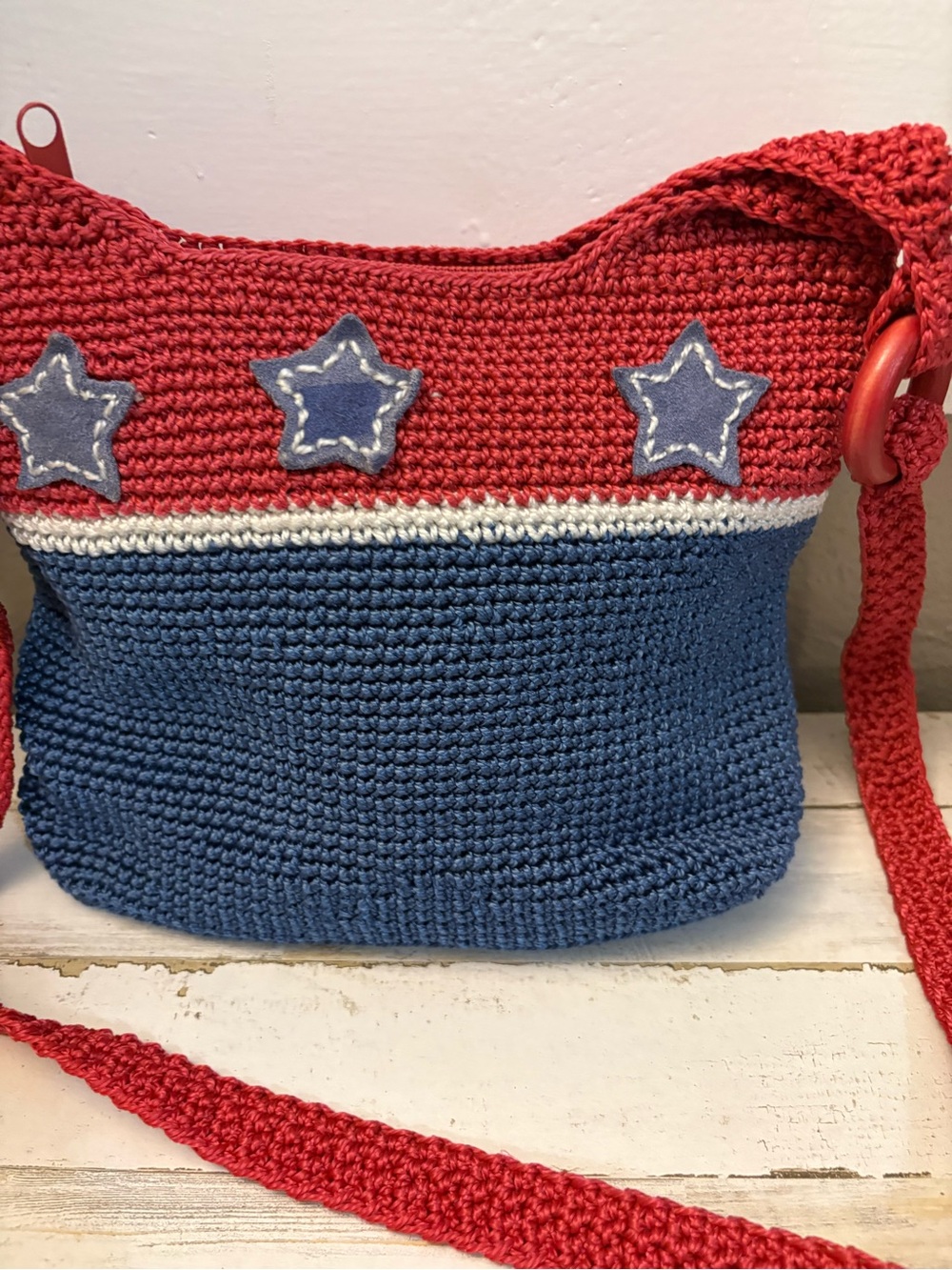 Casual Red and Blue Star Crochet Shoulder Bag - Picture 2 of 5